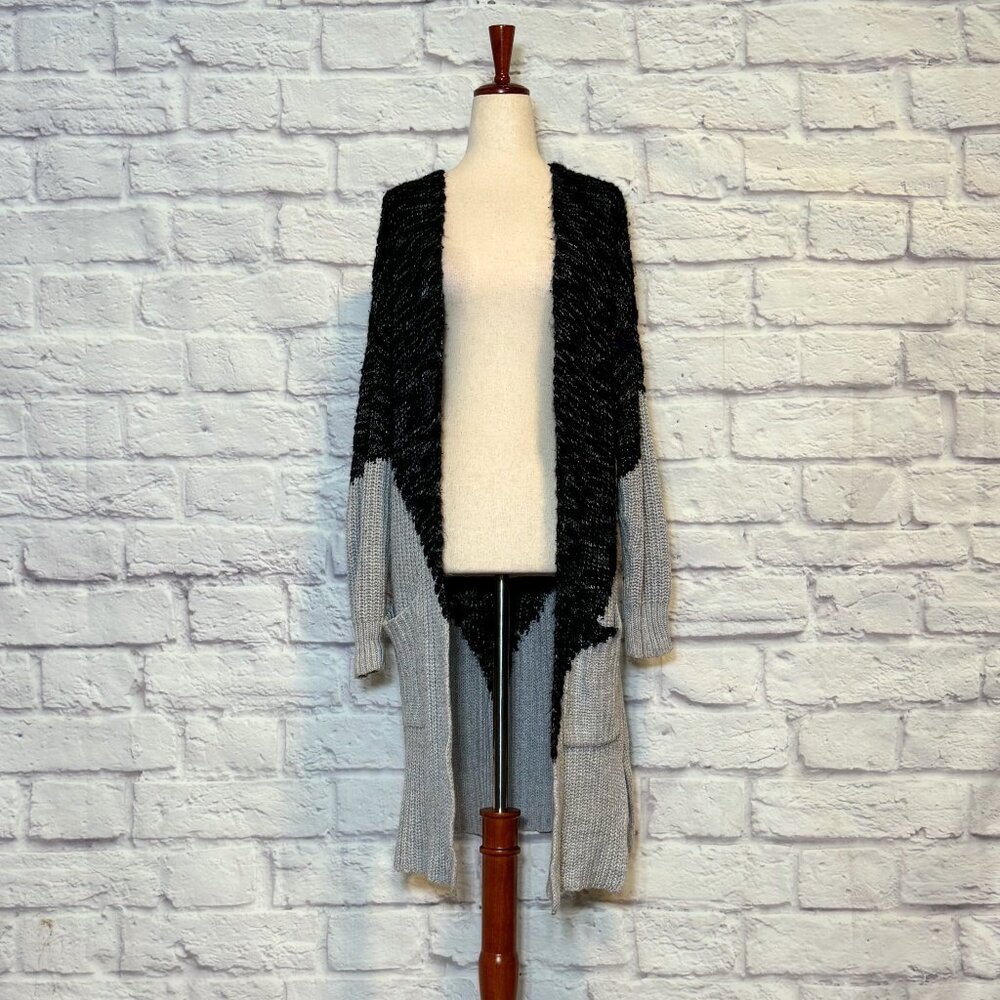 Trouve Black & Gray Colorblock Open Cardigan
